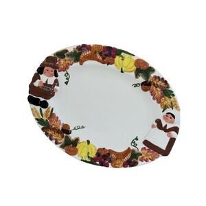 Publix Pilgrim Pair Thanksgiving Oversized Harvest Platter 17.25" RETIRED RARE